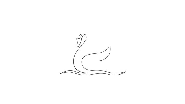 Animated self drawing of single continuous line draw elegance swan for beauty cosmetic company logo identity. Cute goose animal mascot concept for luxury makeup product. Full length one line animation