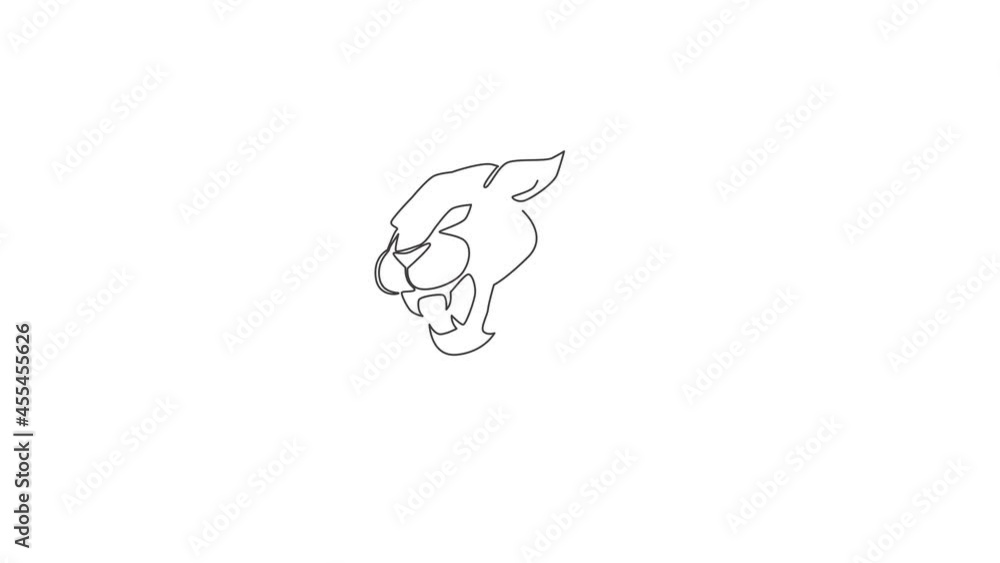 Poster animated self drawing of single continuous line draw elegant leopard for hunter team logo identity. 