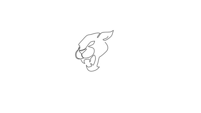 Animated self drawing of single continuous line draw elegant leopard for hunter team logo identity. Dangerous jaguar mammal animal mascot concept for sport club. Full length one line animation.