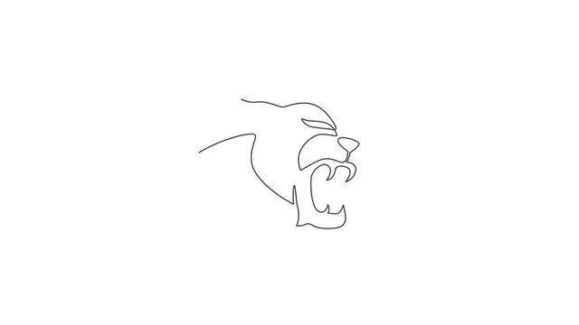 Animated self drawing of continuous line draw wild leopard head for multinational company logo. Strong panther mammal animal mascot concept for national safari zoo. Full length single line animation.