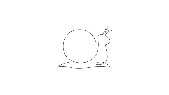 Animation of one single line drawing of exotic snail mascot concept for healthy food logo identity. High nutritious escargot healthy food. Continuous line self draw animated. Full length motion.