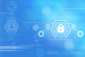 Fototapeta premium 2d illustration lock security with futuristic background 