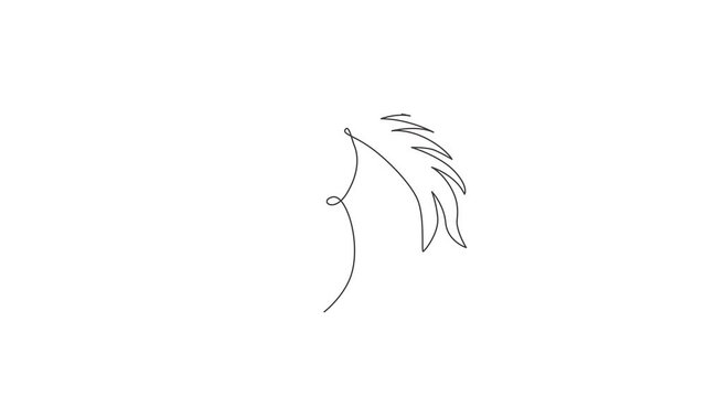 Animated self drawing of one continuous line draw beautiful cute unicorn head for company logo identity. Kids fantasy dream creature concept animal creature. Full length single line animation.