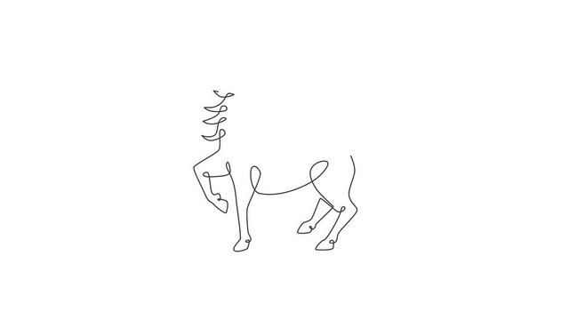 Animated self drawing of one continuous line draw cute beauty unicorn for company logo identity. Kids fantasy dream concept about mammal animal creature. Full length single line animation illustration