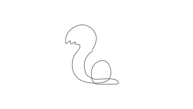 Animated self drawing of one continuous line draw cute squirrel for company logo identity. Business icon concept from funny mammal animal shape. Full length single line animation illustration.