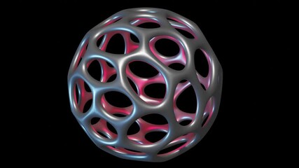 Nanocapsule , nanocarriers . Nanoparticle sphere with evenly distributed assymetrical holes. Rotating sphere. 3d animation. Black , white Alpha matte included. - Powered by Adobe