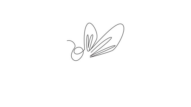 Animated self drawing of single continuous line drawing of decorative bee for farm logo identity. Honeycomb producer icon concept from animal shape. Full length one line animation illustration.