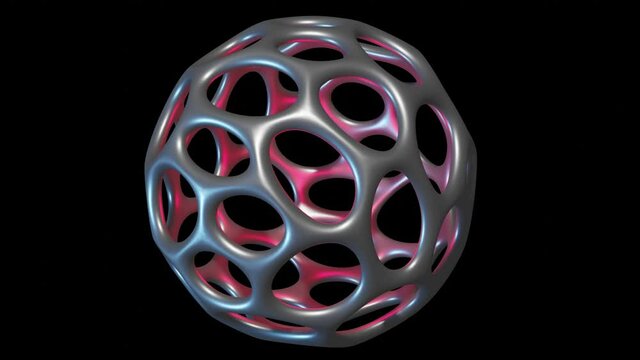 Nanocapsule , nanocarriers . Nanoparticle sphere with evenly distributed assymetrical holes. Rotating sphere. 3d animation. Black , white Alpha matte included. 