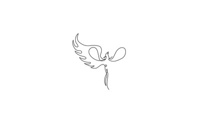 Animation of one single line drawing of luxury phoenix bird for company logo identity. Business corporation icon concept from animal shape. Continuous line self draw animated. Full length motion.