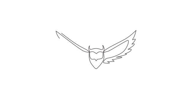 Animated self drawing of single continuous line draw luxury owl bird for corporate logo identity. Company icon concept from animal shape. Full length one line animation illustration.