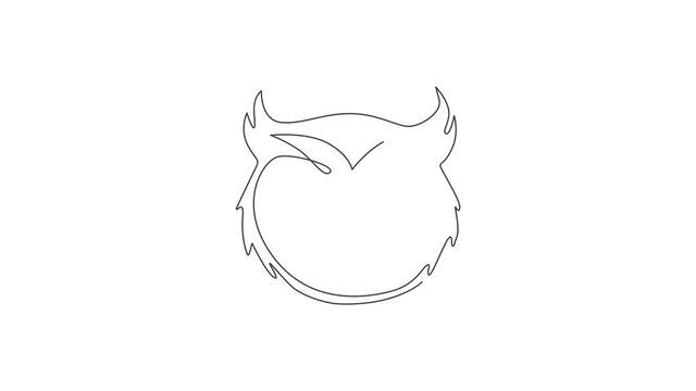 Animated self drawing of single continuous line draw luxury owl bird head for corporate logo identity. Company icon concept from animal shape. Full length one line animation illustration.