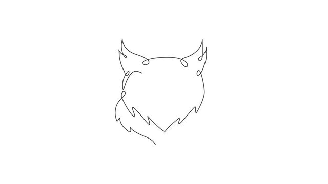 Animation of one line drawing of elegant owl bird head for company logo identity. Symbol of education, wisdom, wise, smart, knowledge concept. Continuous line self draw animated. Full length motion.