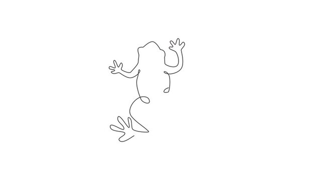 Animation of one single line drawing of cute frog for company logo identity. Amphibian animal icon concept. Continuous line self draw animated illustration. Full length motion.
