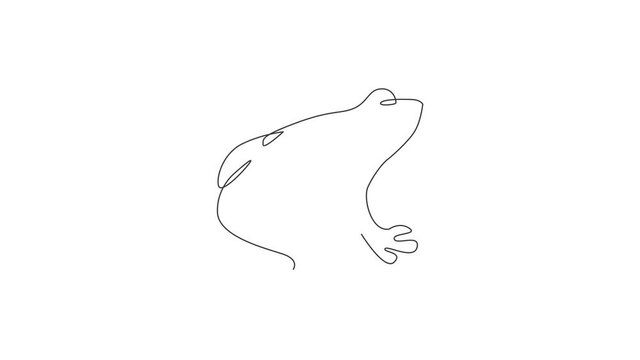Animation of one single line drawing of cute frog for company logo identity. Amphibian animal icon concept. Continuous line self draw animated illustration. Full length motion.