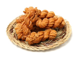 Chinese fried dough twist on white background
