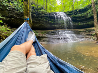 Resting in a Hammock by a Waterfall