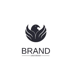monochrome logo design template, silhouettes of birds and wings on both sides on a white background,