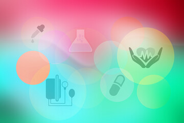2d illustration medical health care symbols futuristic background
