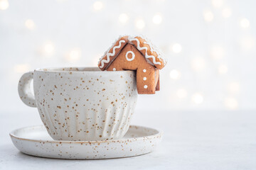 Mini gingerbread house and snow chistmas decoration