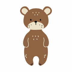 Cute bear in doodle style for printing on achildren T-shirt. Picture with animals for child.