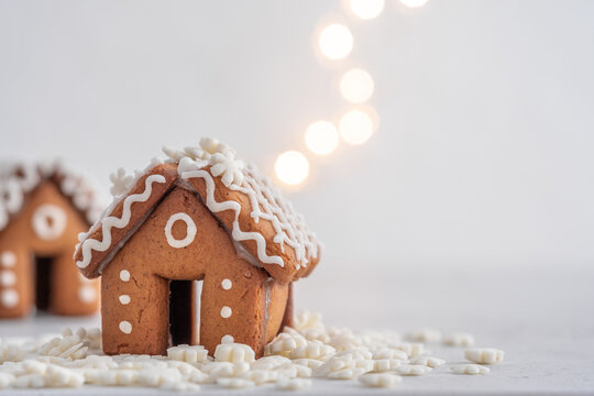 Mini gingerbread house and snow chistmas decoration