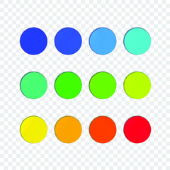 Vector Set of Circle Stickers, Rainbow Colors, Soft Color Shifting, Blank Round Shaped Frames Isolated on Light Transparent Background.