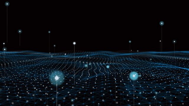 4k abstract Digital blue Wave of particles dance motion on wave and light.Futuristic dots background with a dynamic wave.Big data.Cyber or technology background.communication network concept.