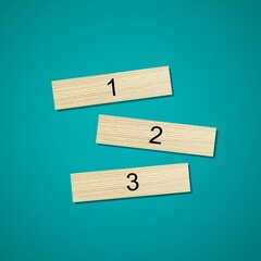 Stack of a wooden one, two, three blocks, priority concept