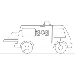 Continuous line drawing art ambulance car concept