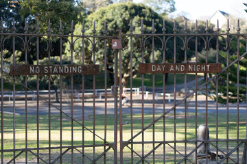 closed gates entrance at Centennial Park in Sydney Australia