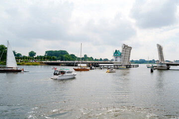 Naklejka premium Bridge in Kappeln, Germany, Schleswig Holstein. River Schlei.