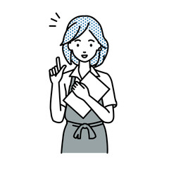 立って書類を手に持って何かひらめいたカフェ店員の女性