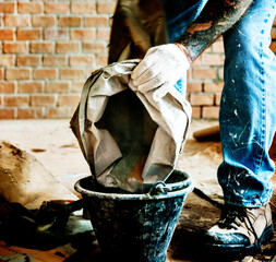 Handyman prepare cement use for construction