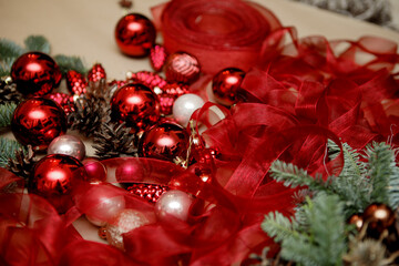 elements of Christmas decor (red Christmas balls)
