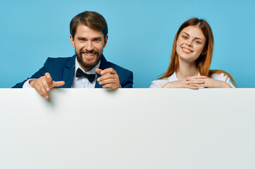 funny man and woman billboard marketing fun emotions isolated background