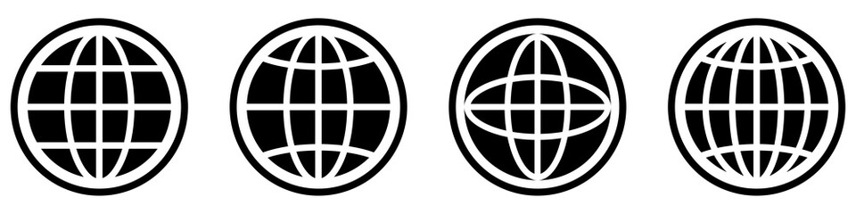 Globe icons set. World symbol. Planet earth in circle. Glyph globe set. Sphere vector
