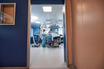 Behind the doors of the operating room, equipment and medical devices in the modern operating room.