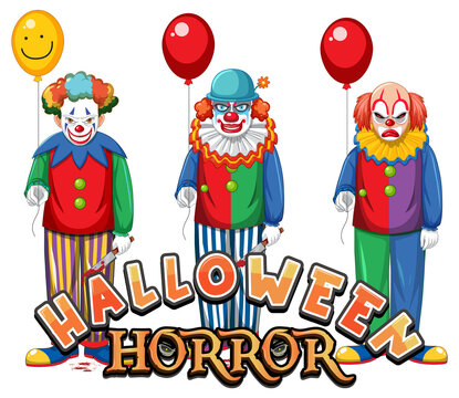 Halloween Horror text design with creepy clowns