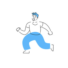 Man run. Sports and healthy lifestyle. Character of geometric shapes. Modern trendy outline cartoon isolated on white background