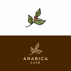 coffee bean tree with leaf plant branch  minimal logo vector with simple sprout line outline icon for cafe business