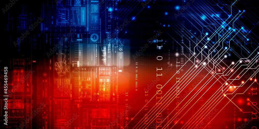 Poster 2d illustration abstract digital binary data on computer screen