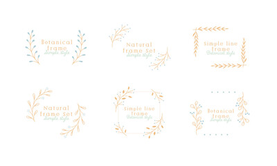 植物のフレームセット　シンプル　線画　ボタニカル　ナチュラル　葉　飾り　装飾　あしらい　枠　おしゃれ