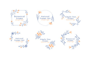 花のフレームセット　植物　シンプル　線画　葉　飾り　装飾　ボタニカル　フローラル　ナチュラル