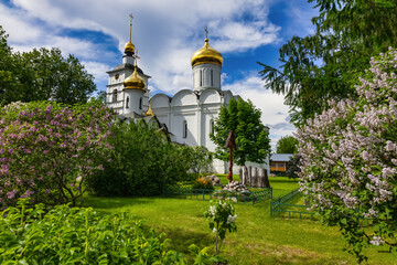 Boris and Gleb Cathedral in the monastery of Boris and Gleb on a sunny, warm summer day. Dmitrov, Moscow Region, Russia-July 2021