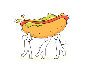 sketch little people cooking hot dog