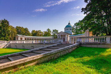 The temple-tomb (Colonnade) in the Arkhangelskoye Estate Museum. Arkhangelskoye, Moscow Region, Russia, August 2021