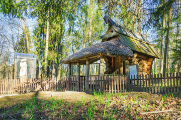 Abramtsevo State Historical, Artistic and Literary Museum-Reserve. An unusual wooden house "Baba Yaga's house". Abramtsevo, Moscow Region, Russia, May 2021