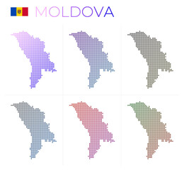 Moldova dotted map set. Map of Moldova in dotted style. Borders of the country filled with beautiful smooth gradient circles. Trendy vector illustration.