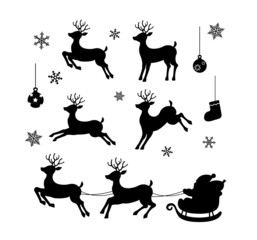 Christmas ornaments silhouette vector illustration set (reindeer, Santa claus etc. )