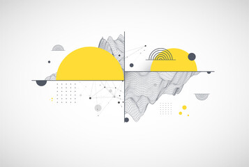 Trendy abstract wireframe background. Modern science or technology art elements. Surface illustration. Vector.